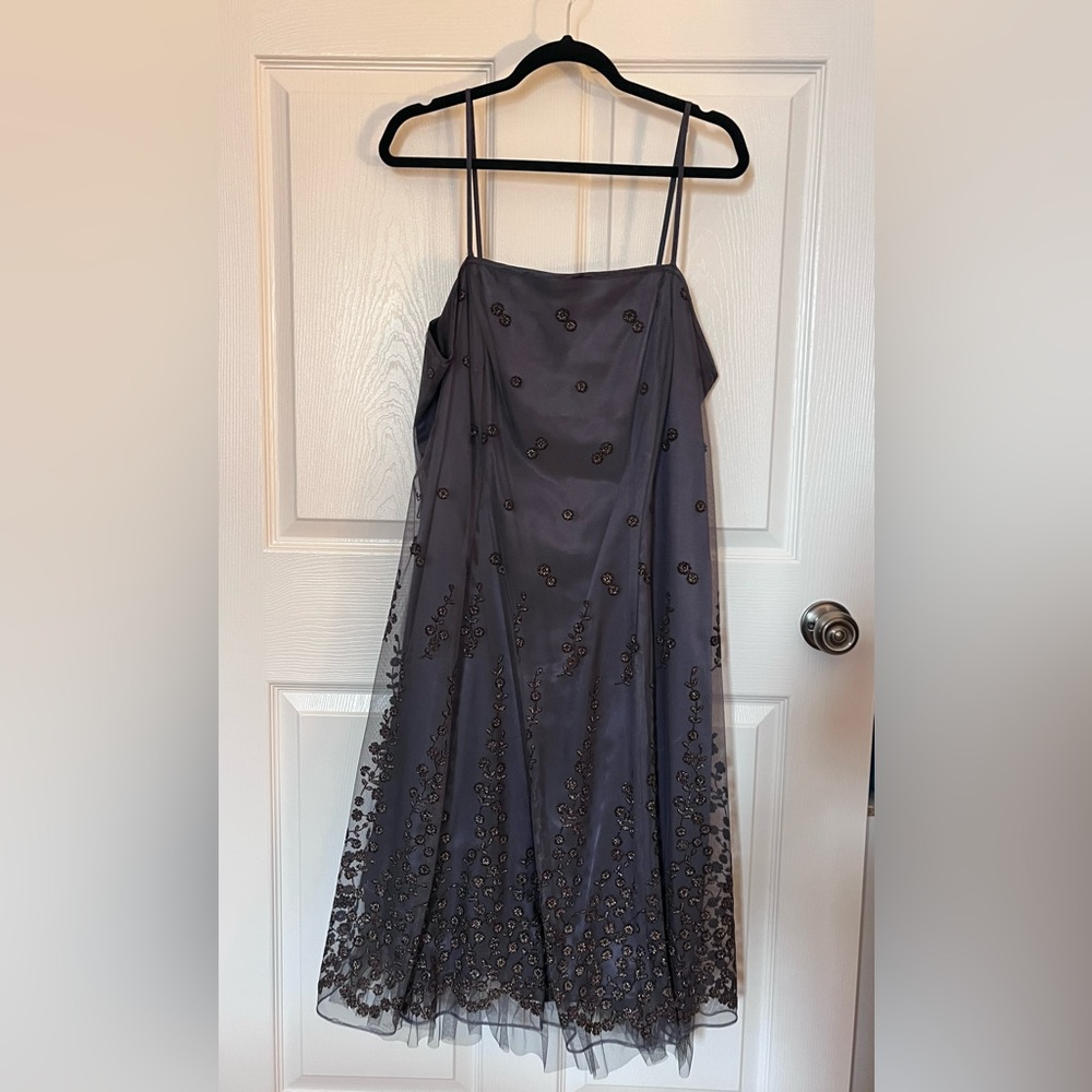 Laura Plus Cocktail dress, spaghetti strap, crinoline underlay.